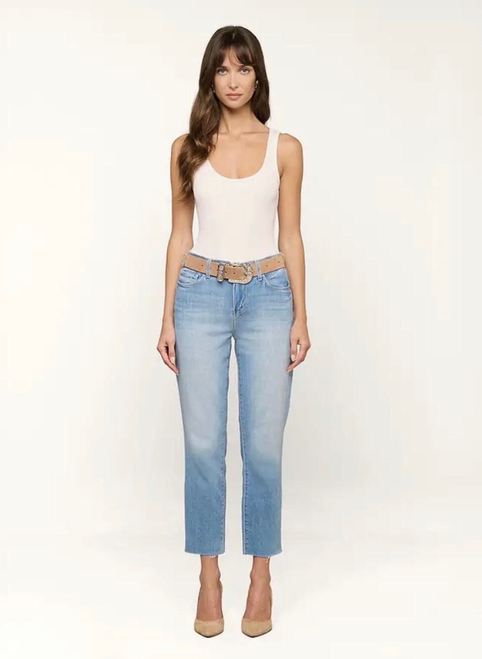 L'AGENCE Sada Cropped Slim Leg Jeans Size 24 Pacific Blue High Rise Raw Hem